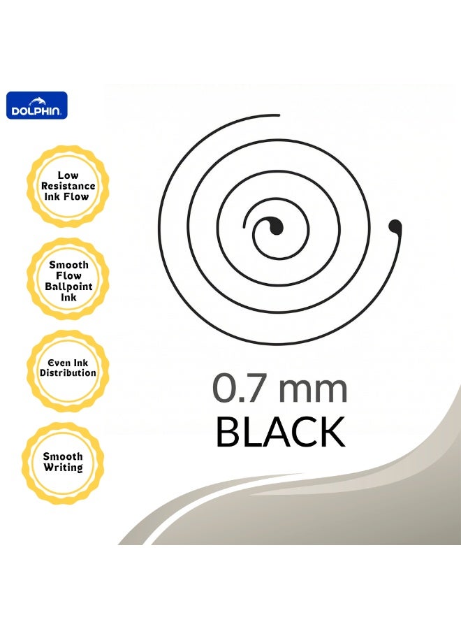 دولفين أقلام حبر جاف دولفين GP780 مقاس 0.7 مم – كتابة ناعمة بحبر أسود، أقلام مريحة للمكتب والمدرسة، عبوة 36 قلم - Image 3